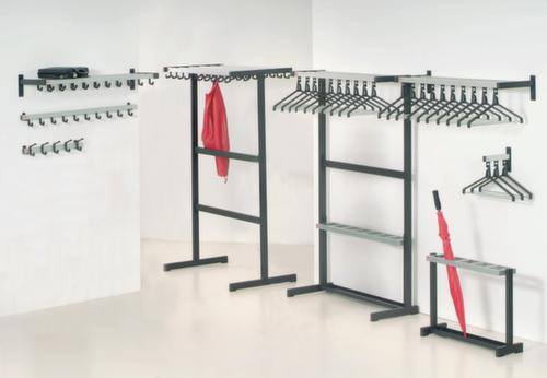 van Esch Wall coat rack, with 19 Coat hooks and hat shelf, alu/RAL9005 deep black