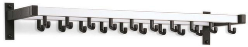 van Esch Wall coat rack, with 19 Coat hooks and hat shelf, alu/RAL9005 deep black