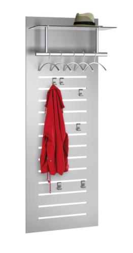 Wall coat rack tec-art, with 5 removable coat hangers, 6 coat hooks, 1 clothes rail and hat shelf, RAL9006 White aluminum