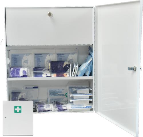 Steel actiomedic first aid cabinet, according to DIN 13169