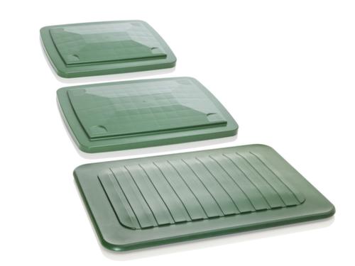 Slip-on lid for rectangular containers that can be driven under