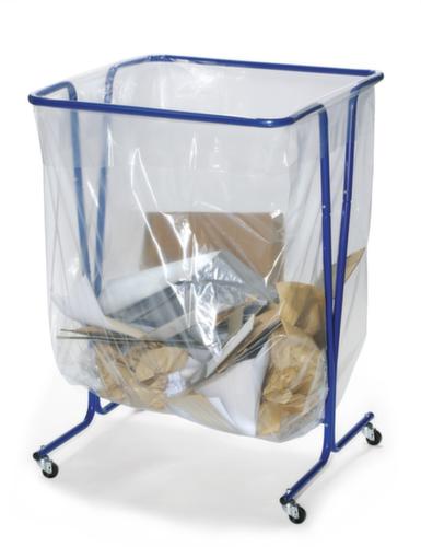 Mobile large volume bin liner stand for 600 liter bags, blue