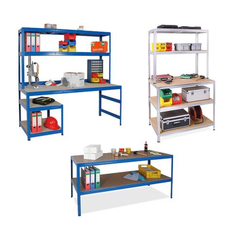 Assembly table with shelves