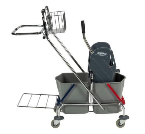 Wet mop trolley with mop press and bin liner holder, 2x17 l Bucket in red/blue