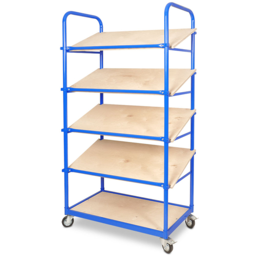 Shelving trolley with sloping shelves