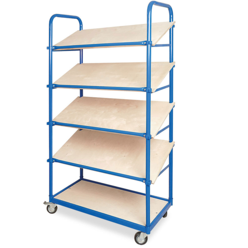 Shelving trolley with sloping shelves