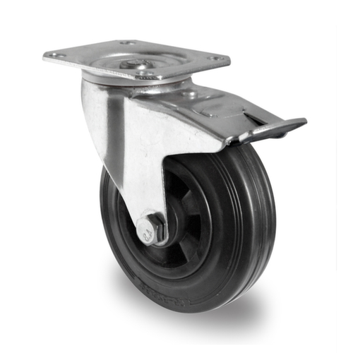 Cascoo Swivel castor with total brakes, load capacity 205 kg, Solid rubber tires