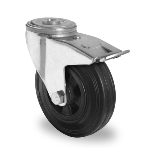 Cascoo Back-hole swivel castor with total brakes, load capacity 75 kg, Solid rubber tires
