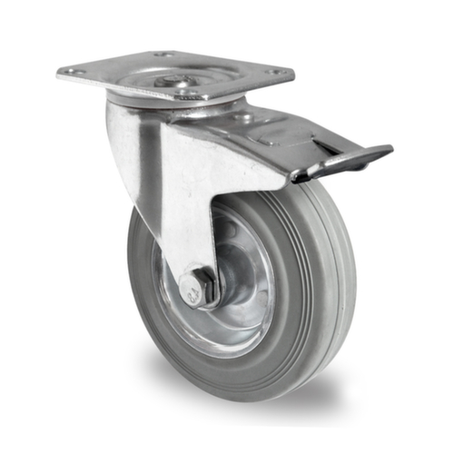 Cascoo Swivel castor with total brakes, load capacity 205 kg, Solid rubber tires