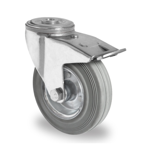Cascoo Back-hole swivel castor with total brakes, load capacity 205 kg, Solid rubber tires