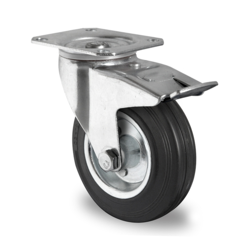 Cascoo Swivel castor with total brakes, load capacity 205 kg, Solid rubber tires