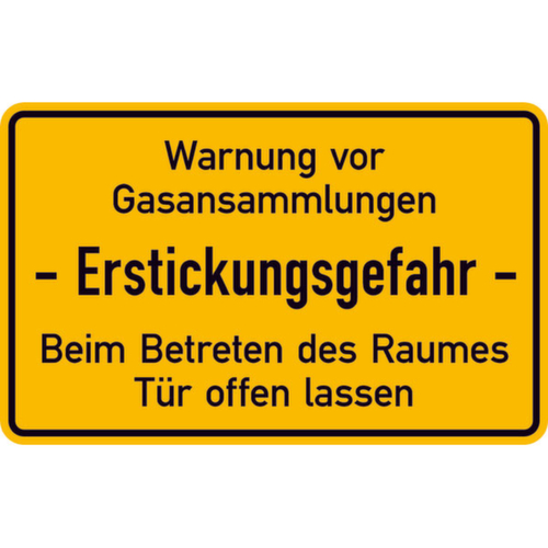 Information sign SafetyMarking® for tank systems, "Warning of gas accumulation Danger of suffocation"