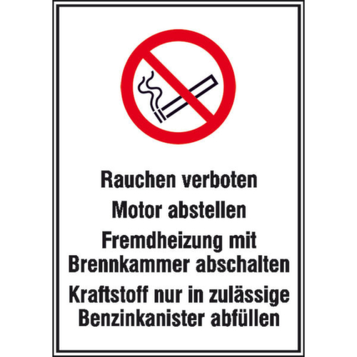 Prohibition combination sign Warning notices for tank systems