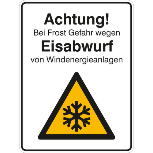Information sign SafetyMarking®, "Caution! Danger of ice shedding from wind turbines during frost"