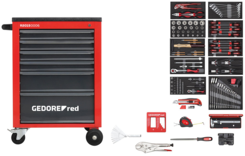 GEDORE R21560002 Tool set in workshop trolley MECHANIC red 166 pieces