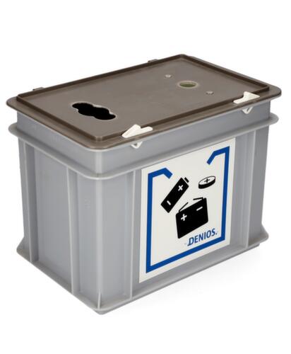 Waste battery storage container made of plastic in gray