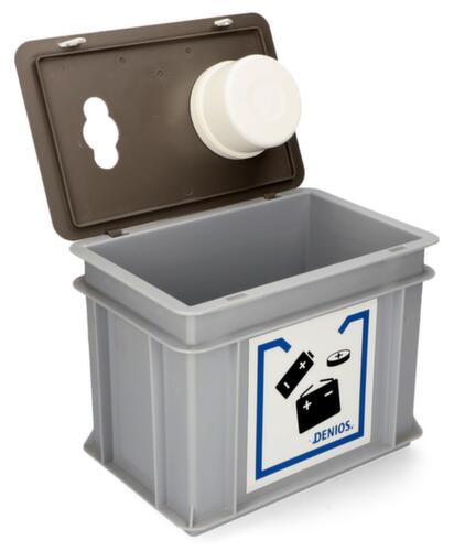 Waste battery storage container made of plastic in gray
