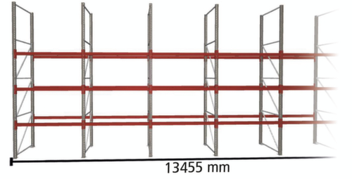 META Pallet rack MULTIPAL for 56 pallets, 13455 mm wide, 4 storage levels
