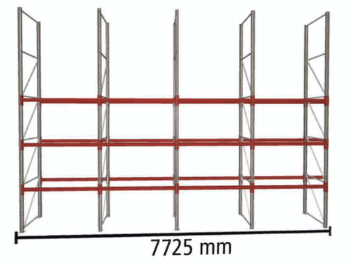 META Pallet rack MULTIPAL for 16 pallets, 7725 mm wide, 4 storage levels