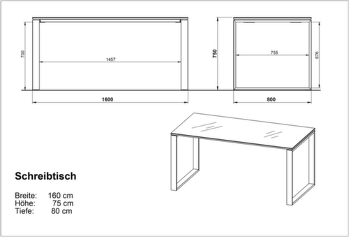 Desk GW-MONTERIA, Skid frame, width 1600 mm, white/white