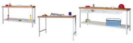 PAVOY Workbench with frame in light gray and beech multiplex top