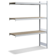 Wide span shelving with wooden shelves