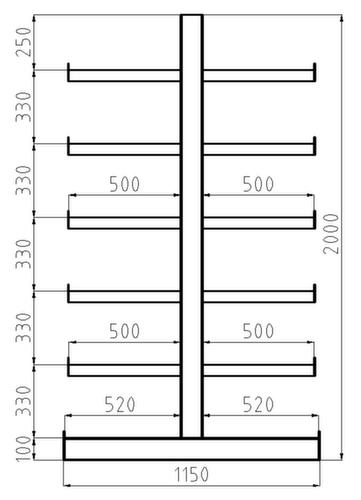 META Universal cantilever rack Atlas ST, on both sides, height 2000 mm, 6 levels