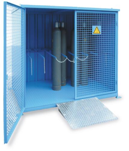Gas cylinder depot with mesh hinged doors