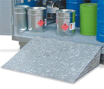 Ramp for pallet truck for Hazardous material container