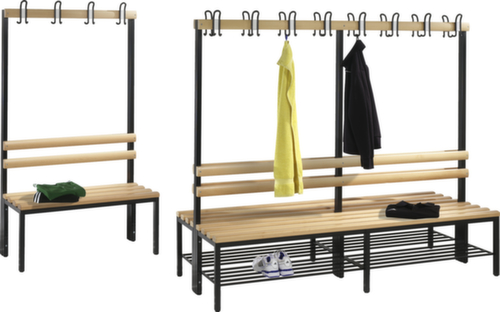 C+P Changing room bench with hooks and wooden slats