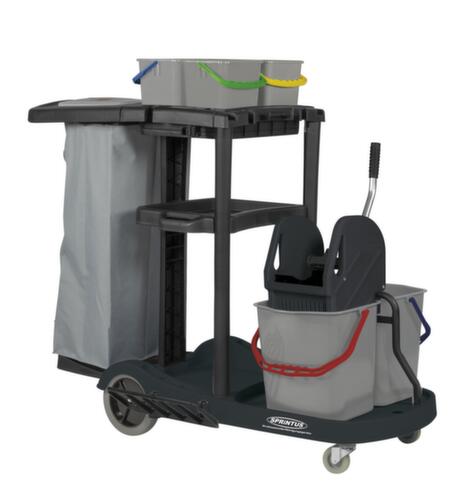 Cleaning trolley with 120-liter bag and mop press, 4x4 l/2x17 l Bucket in red/blue/green/yellow