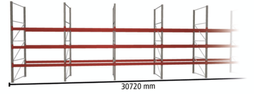META Pallet rack MULTIPAL for 132 pallets, 30720 mm wide, 4 storage levels