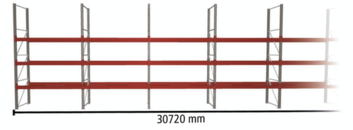 META Pallet rack MULTIPAL for 88 pallets, 30720 mm wide, 4 storage levels