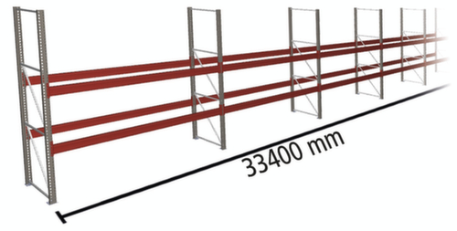 META Pallet rack MULTIPAL for 108 pallets, 33400 mm wide, 3 storage levels