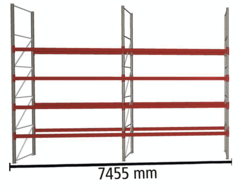 META Pallet rack MULTIPAL for 40 pallets, 7455 mm wide, 5 storage levels