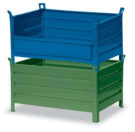 Semi-folding longitudinal wall for solid wall stacking containers