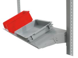 Inclined shelf for workbench