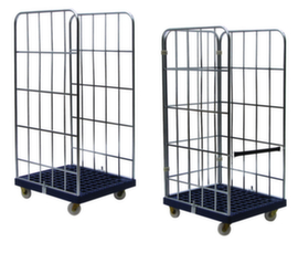 Roll container with plastic base plate