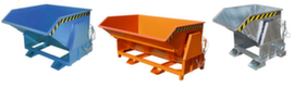 Bauer Tipping container with automatic swing-back mechanism