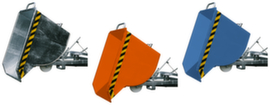 Chip tipping container with automatic swing-back mechanism