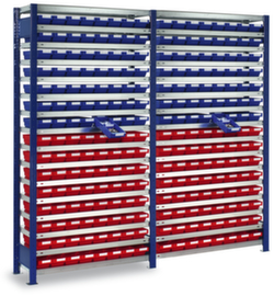 Basic bay Kappes boltless shelving with extra flat shelving boxes