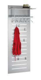 Wall coat rack tec-art, with 5 removable coat hangers, 6 coat hooks, 1 clothes rail and hat shelf, RAL9006 White aluminum
