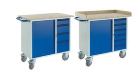 Rollcart Table and cupboard trolley with cupboard and drawers