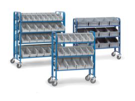 fetra Shelf trolley with inclinable shelves and boxes