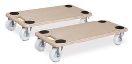 Furniture dolly with wooden loading surface, load capacity 200 kg, Plastic tires