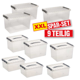 Storage box set 9 pcs + stackable, transparent, Support cover