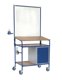 fetra Mobile desk with infection control equipment, RAL7035 light gray/RAL5007 Brilliant blue