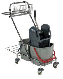 Wet mop trolley with mop press and bin liner holder, 2x17 l Bucket in red/blue