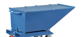Two-part hinged lid for tipping skip