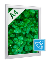 Weatherproof snap frame for protected outdoor areas